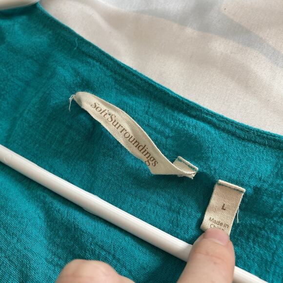 Soft Surroundings Women's Teal Crinkle Lagenlook Top Size L Asymmetric Hem Flowy - Picture 5 of 10